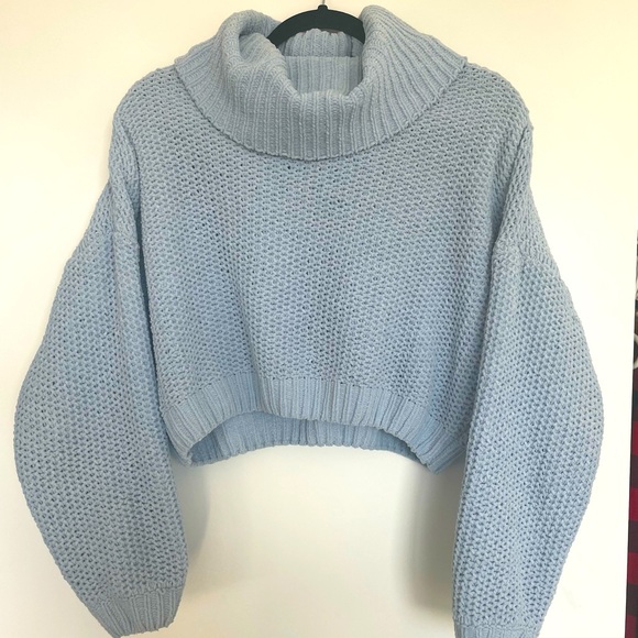 Baby blue chunky knit cropped turtleneck sweater🦋 - Picture 1 of 5